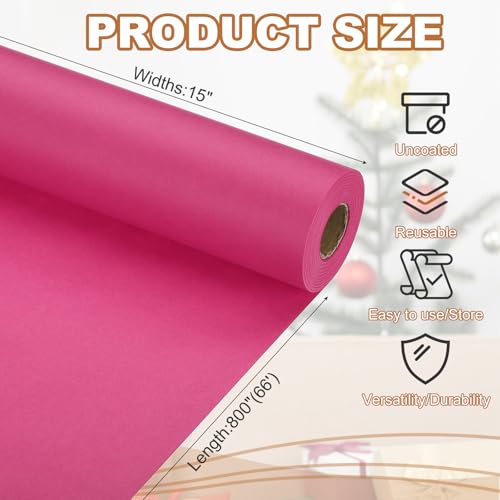 PATIKIL Wrapping Paper, 15" x 800"(66') 70 GSM Craft Paper Roll Kraft Packing Paper for Poster Bulletin Board, Gift Wrapping, Dark Pink - color: Dark Pink, size: 15" x 800"(66')