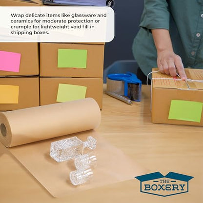 The Boxery 24 inch x 460 feet Brown Kraft Paper Roll, 70 lb Thickness Packing Paper for Shipping, Moving, Void Fill, Gift Wrapping, Arts & Crafts & Bulletin Boards, Made in the USA - size: 24"x 460'- 70lb