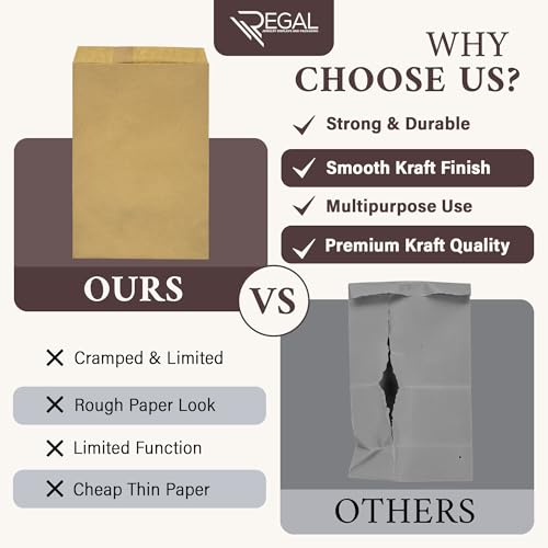 RJ Displays-100 Pack Kraft Brown Paper bags Merchandise Shopping Sales for Magazine, Books, Party Favor Bag T-Shirt (Brown, 6" x 9")- Premium bulk gift bags for small business - size: 6" x 9"
