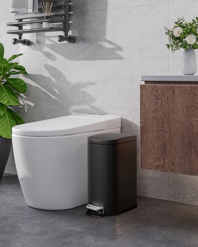 Garvee 13 gal (50 L) and 2.6 gal (10 L) Metal Trash Can Combo Set, Rustproof Garbage Can with Lid, Step-on Trash Bin with Inner Bucket, Rear Handle, Black - color: Black, size: 13.2 + 2.6 gal Combo Set