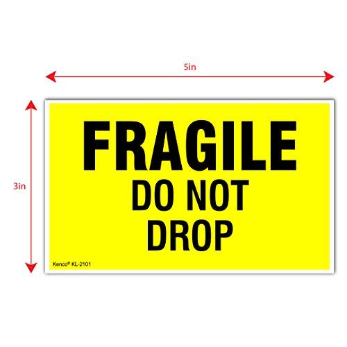 Kenco 3" X 5" Fragile Do not Drop Fluorescent Shipping Label Stickers - 500 Permanent Adhesive Labels Per Roll - size: 1 PACK