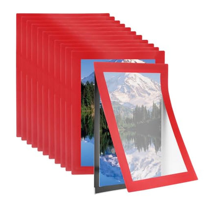 PATIKIL 4 x 6 Inch Magnetic Sign Holder, 12Pcs Self-Adhesive Soft Magnetic Border Wall Mount PVC Picture Frames Document Holder for Wall Window Home Office Store Poster, Red - color: Red