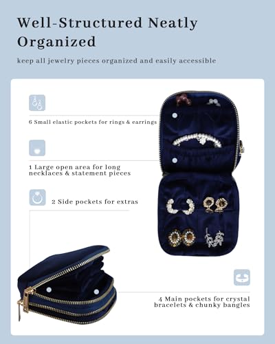 Stratalife Small Travel Jewelry Case, Velvet Storgae Pouch - color: Navy Blue-02