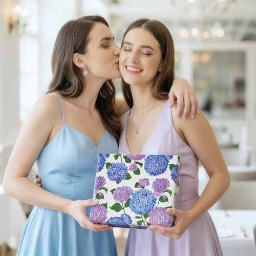 WERNNSAI Hydrangea Wrapping Paper 17 In x 33 Ft Blue Floral Wrapping Paper - color: Hydrangea