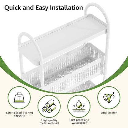 KINGRACK 4 Tier Slim Rolling Cart with Drawer, Metal Utility Storage Cart - color: White, size: 4 Tier-3BKT