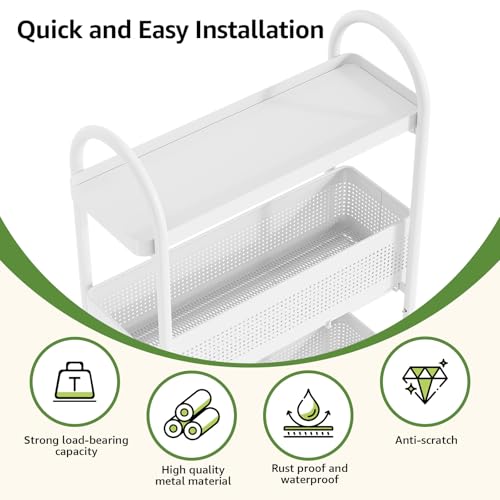 KINGRACK 4 Tier Slim Rolling Cart with Drawer, Metal Utility Storage Cart - color: White, size: 4 Tier-2BKT