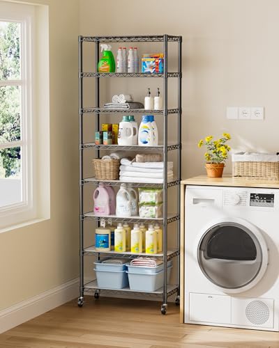 Golpart 8Tier Adjustable Storage Shelves Metal Wire Shelving Standing Shelf - color: Black, size: 8-tier-12"Dx22"Wx72"H