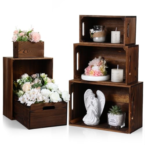 AceOrbit Set of 6 Rustic Wood Crates for Display Nesting Box, Classic Brown - color: Classic Brown
