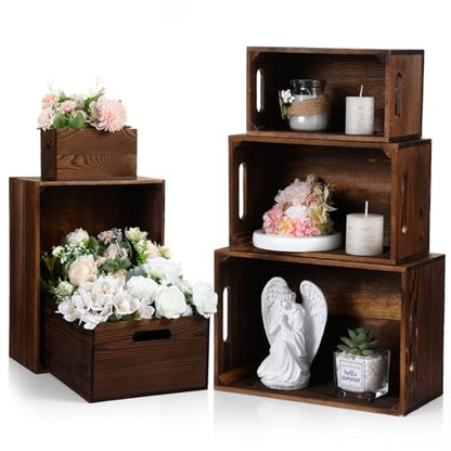 AceOrbit Set of 6 Rustic Wood Crates for Display Nesting Box, Classic Brown - color: Classic Brown