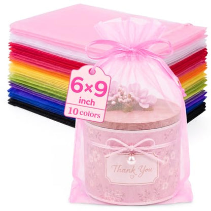 ANZNKU 100PCS Organza Bags 6x9, Colorful Small Mesh Gift Bags Drawstring - color: Multicolor