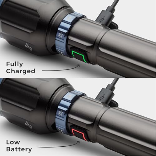 CORE 5000 Lumen Rechargeable Flashlight | LED Flashlight with 4 Modes, Adjustable Focus, Battery Indicator, Waterproof | Ideal for Home, Emergency, Camping, Hiking | USB Cable Included - size: 5000 Lumen