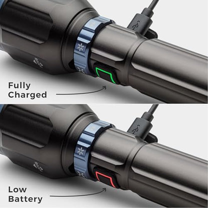 CORE 5000 Lumen Rechargeable Flashlight | LED Flashlight with 4 Modes, Adjustable Focus, Battery Indicator, Waterproof | Ideal for Home, Emergency, Camping, Hiking | USB Cable Included - size: 5000 Lumen