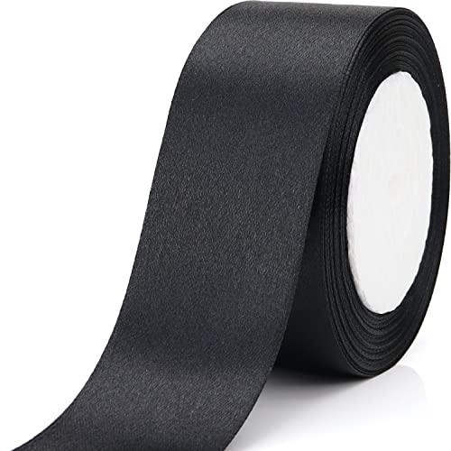 Nsilu 25 Yards 1-1/2 inches Wide Satin Ribbon Suitable for Wedding, Party and Gift Box Packaging Ribbon (Black, 1-1/2") - color: Black