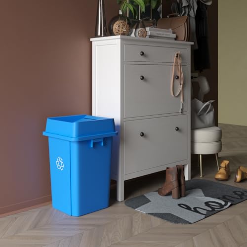 19 Gallon Blue Square Commercial Trash Garbage Can with Lid | Outdoor Office Restaurant School Kitchen - color: Blue, size: 19 Gallon, style: Trash Can with Lid
