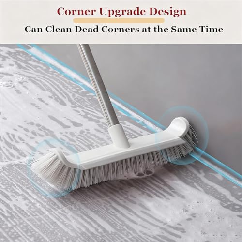 Extra Wide Pool & Deck Brush with Reinforced Aluminum Back, Heavy Duty Scrub Brush for Spa Patio Tile & Shallow Pool, 41" Handle Included, Curved Edges & Rubber Scraper, Screw-On Pole Connection - color: Gray