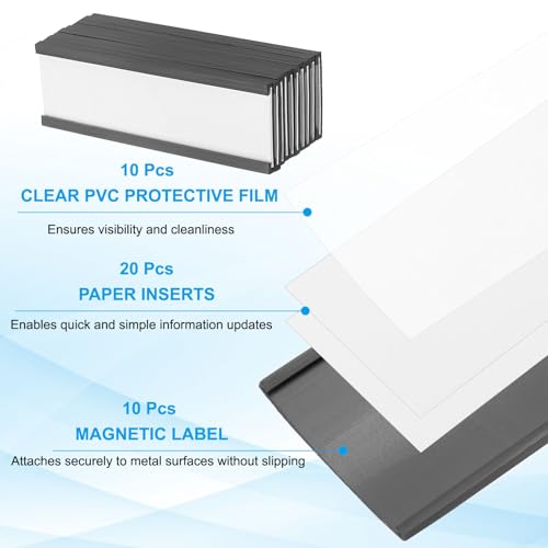 PATIKIL Magnetic Label Holder 3" x 1" with Paper Inserts, 10 Pcs C Channel Magnetic File Cabinet Labels Shelf Data Card Holder Signs for Metal Racks Shelves Whiteboard Tool Box - size: 3" x 1"