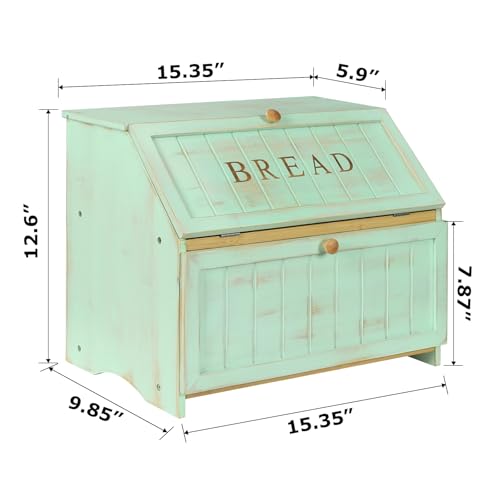HOMEKOKO Retro Double Layer Large Bread Box for Kitchen Counter, Mint Green - color: Mint Green