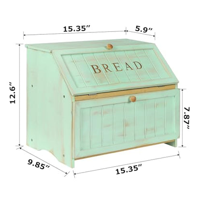 HOMEKOKO Retro Double Layer Large Bread Box for Kitchen Counter, Mint Green - color: Mint Green
