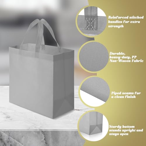 Reginary 50 Pcs Reusable Tote Bags Shopping Bags Non Woven, Grey - color: Grey