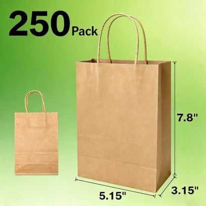 Volokitx 250 Pack 5.15×3.15×7.8 in Kraft Small Paper Bags with Handles - color: 250 Pack