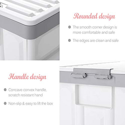 Collapsible Storage Bins with Lids 30L, Folding Plastic Stackable Utility Crates 2-Pack, Durable Containers for Home & Garage Organization - Oyster White - color: White