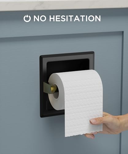 FORIOUS Recessed Toilet Paper Holder for Mega Rolls, Black and Gold - color: Black&gold