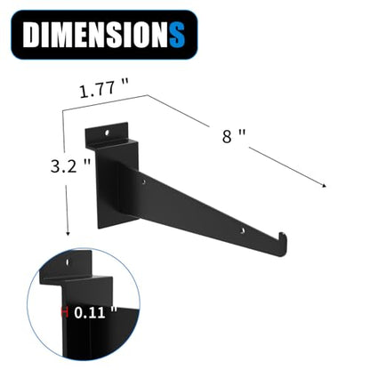 8" Black Slat Wall Shelf Brackets,10 PCS Slat Wall Brackets with Lip, Floating Metal Slat Wall Accessories - size: 8 Inch