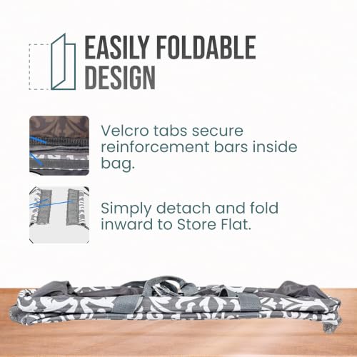 Extra Large Utility Tote Bag - Oversized Collapsible Beach Bag - Damask Gray - color: Damask Gray