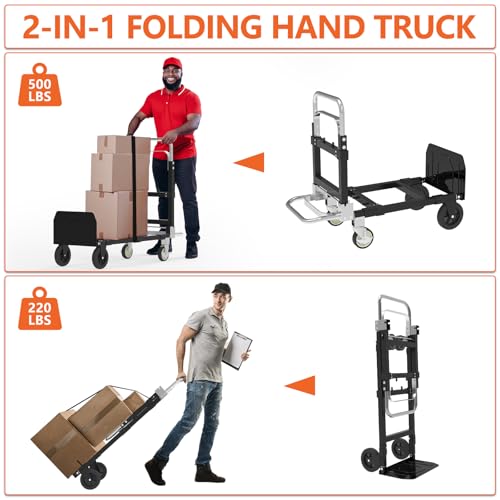 3-in-1 Folding Hand Truck, 500 lb Heavy Duty Steel Dolly - color: Black
