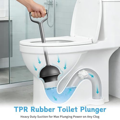 Sellemer Toilet Brush and Plunger Set, Curved Head for Deep Cleaning, Grey - color: Gray