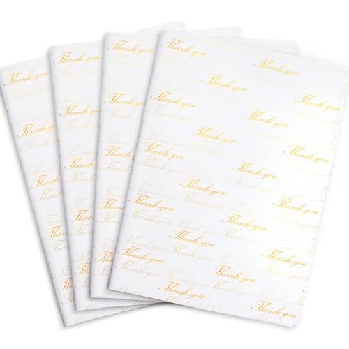 MR FIVE 100 Sheets White with Gold Thank You Tissue Paper Bulk,20" x 14",Golden Thanks You Tissues Paper for Packaging and Gift Bags,Small Business