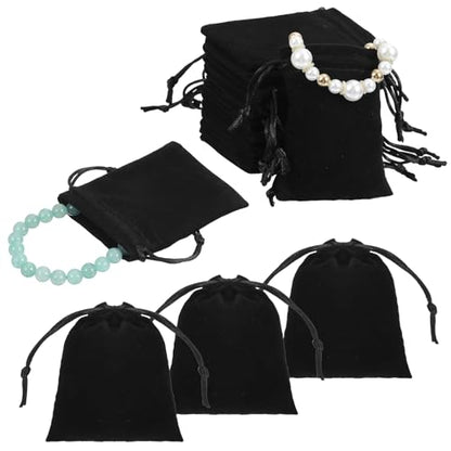 100pcs Black Velvet Drawstring Jewelry Pouches, 4” x 4.8” Small Gift Bags for Wedding Favors, Jewelry Storage, Party Treats & Travel Organizer