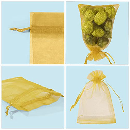 ANZNKU 50 Pack Gold Organza Bags 4 x 6 inch, Small Mesh Gift Bags with Drawstring for Party Favor Halloween Candy Jewelry Pouches & Wedding Birthday Baby Shower - color: Gold