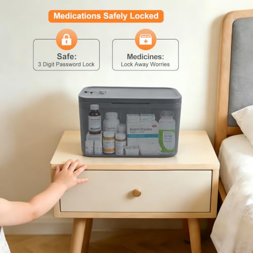 Upgraded Taller Lock Box for Medication, Phone Jail & Snacks – Large Lockable Storage Box with 3-Digit Combination Lock, Food-Safe BPA-Free Plastic– Medicine Lock Box for Home, Fridge, Travel - color: Gray Plus
