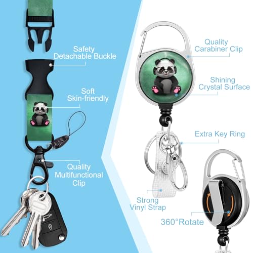 Piefly Lanyards for Id Badges, Teacher Card Holder Retractable Reel Panda - color: Panda