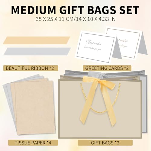 woric 2 Pcs Gold & Silver Gift Bags with Handles, 14" Medium Gift Bags - color: Gold&Silver