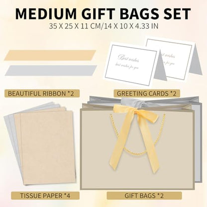 woric 2 Pcs Gold & Silver Gift Bags with Handles, 14" Medium Gift Bags - color: Gold&Silver
