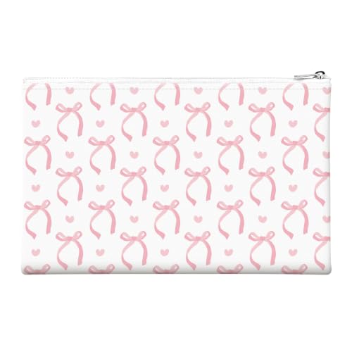 Money Bag with Zipper, Cute PU Leather Cash Bags, Portable Bank Bag Money Pouch for Cash, Coins, Checks, Receipts, Invoices Cosmetics Tools, Deposit Bag for Office Travel, Pink Ribbon - color: Pink Ribbon