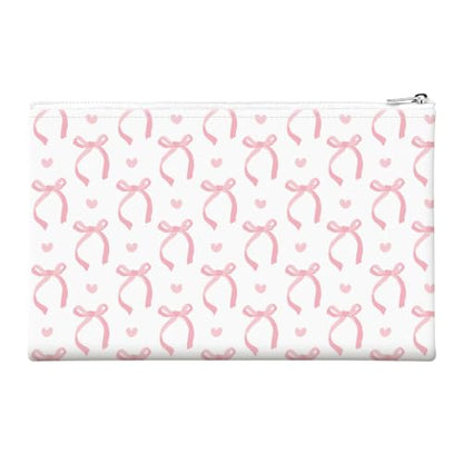 Money Bag with Zipper, Cute PU Leather Cash Bags, Portable Bank Bag Money Pouch for Cash, Coins, Checks, Receipts, Invoices Cosmetics Tools, Deposit Bag for Office Travel, Pink Ribbon - color: Pink Ribbon
