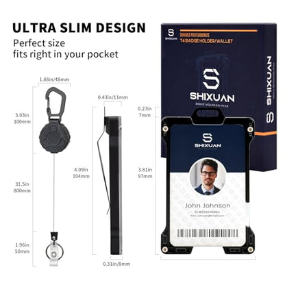 ID Badge Holder with Retractable Clip, Credit Card Holder, Keychain Wallet, Name Badge Holders, Business Card Holder, and Money Clip for Men (Heavy Reel Retractable & Badge Holder) - color: Black Suit