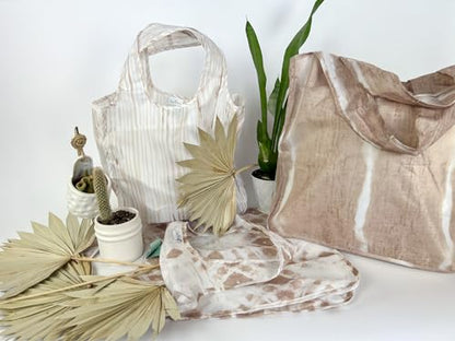 Pure Sage Reusable Grocery Bag - Stylish Shopping Bags for Groceries - Foldable Tote Bag - color: Natural