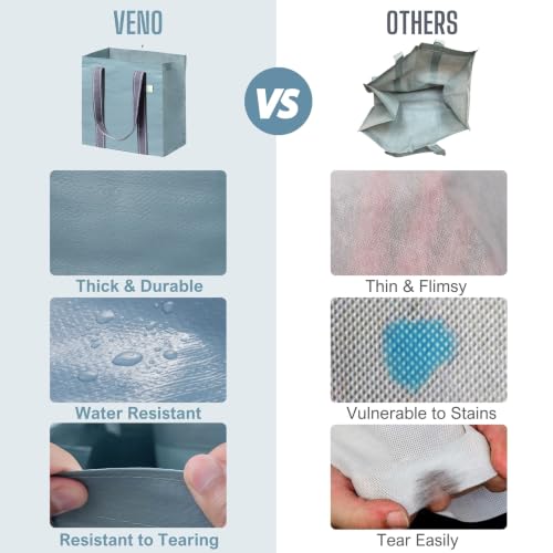 VENO 2/4 Pack Compact Reusable Grocery Shopping Bags with Hard Bottom - color: Light Blue