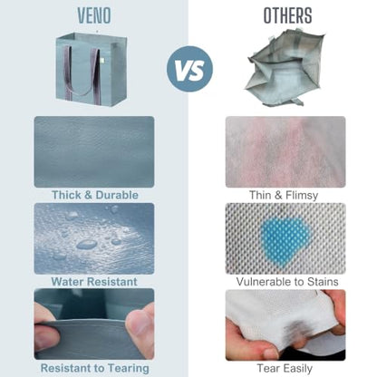VENO 2/4 Pack Compact Reusable Grocery Shopping Bags with Hard Bottom - color: Light Blue