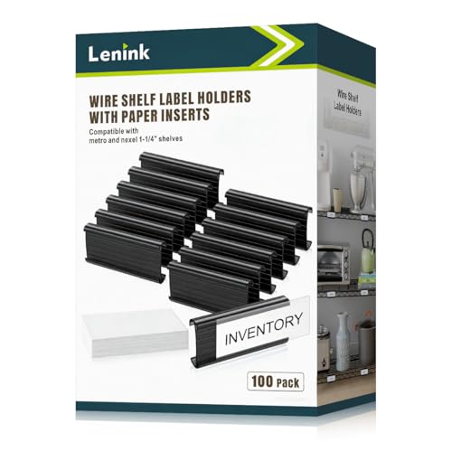 Lenink 100Pcs Wire Shelf Label Holders with 100Pcs Label Paper Inserts, Black Plastic Wire Rack Label Holder Compatible with Metro and Nexel 1-1/4in Shelves, Label Area 3in Lx1.25in H - color: Black, size: 3in (100 Pack)