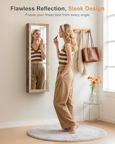 Nicetree 6 LEDs Mirror Jewelry Cabinet, Wall/Door Mounted,Rustic Brown - color: Rustic Brown