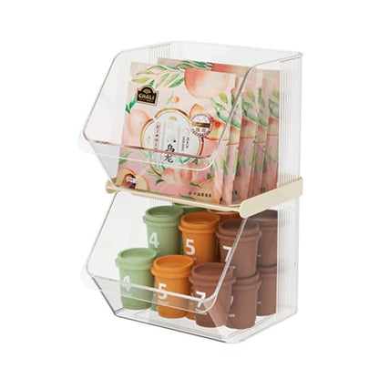 2-Tier Transparent Acrylic Small Items Storage Organizer Counter Stackable Wall Mounted Hanging Bins for Kitchen,Bathroom,Office Caddy (Transparent, 2-Tier)