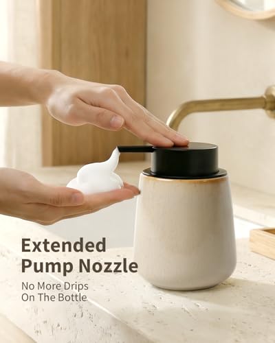 Bosilunlife 12Oz Ceramic Foam Soap Dispenser for Bathroom Kitchen Counter - color: Greige
