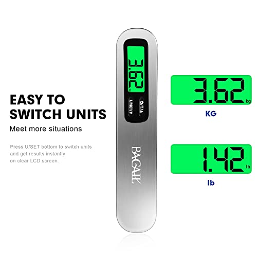 BAGAIL Digital Luggage Scale, 110lbs Hanging Baggage Scale with Backlit LCD Display, Portable Suitcase Weighing Scale, Travel Luggage Weight Scale with Hook, Strong Straps for Travelers - color: Silver