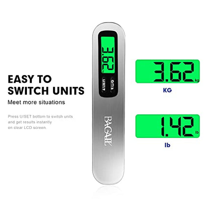 BAGAIL Digital Luggage Scale, 110lbs Hanging Baggage Scale with Backlit LCD Display, Portable Suitcase Weighing Scale, Travel Luggage Weight Scale with Hook, Strong Straps for Travelers - color: Silver