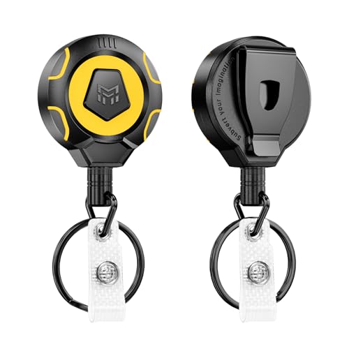 MNGARISTA Heavy Duty Retractable Badge Reel, 10 oz 31.5'' Keychain, 2 Pack - color: Yellow Keychain 2 Pcs